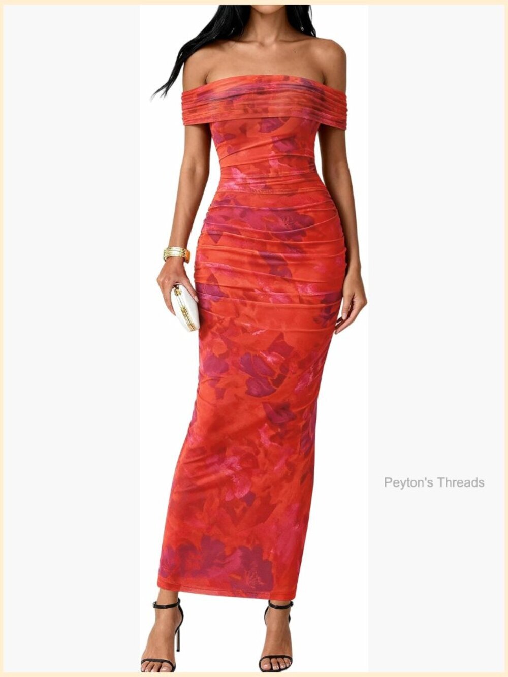 Elegant Classy Off Shoulder Bodycon Mesh Slit Floral Maxi Summer Dress
